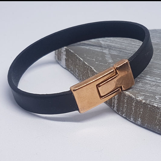 Leren armband zwart met bronskleurige magneetsluiting | Simon