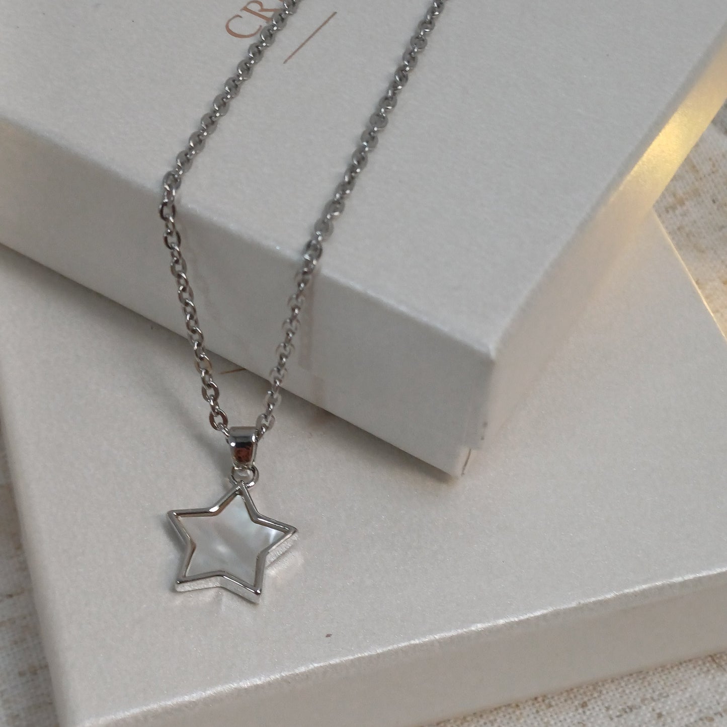 CreEZions stainless steel ketting met sterretje van parelmoer