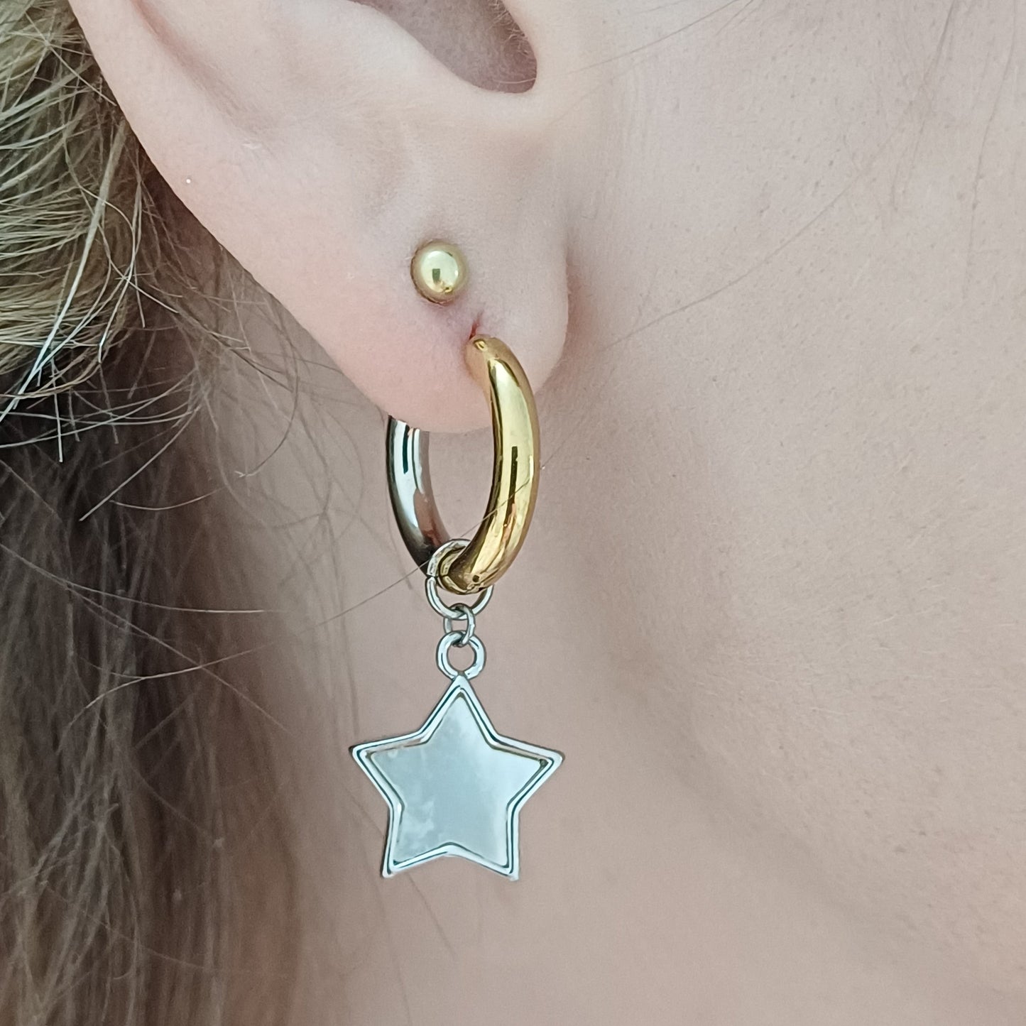 CreEZions oorbellen in zilver en goud met schelp bedel ster