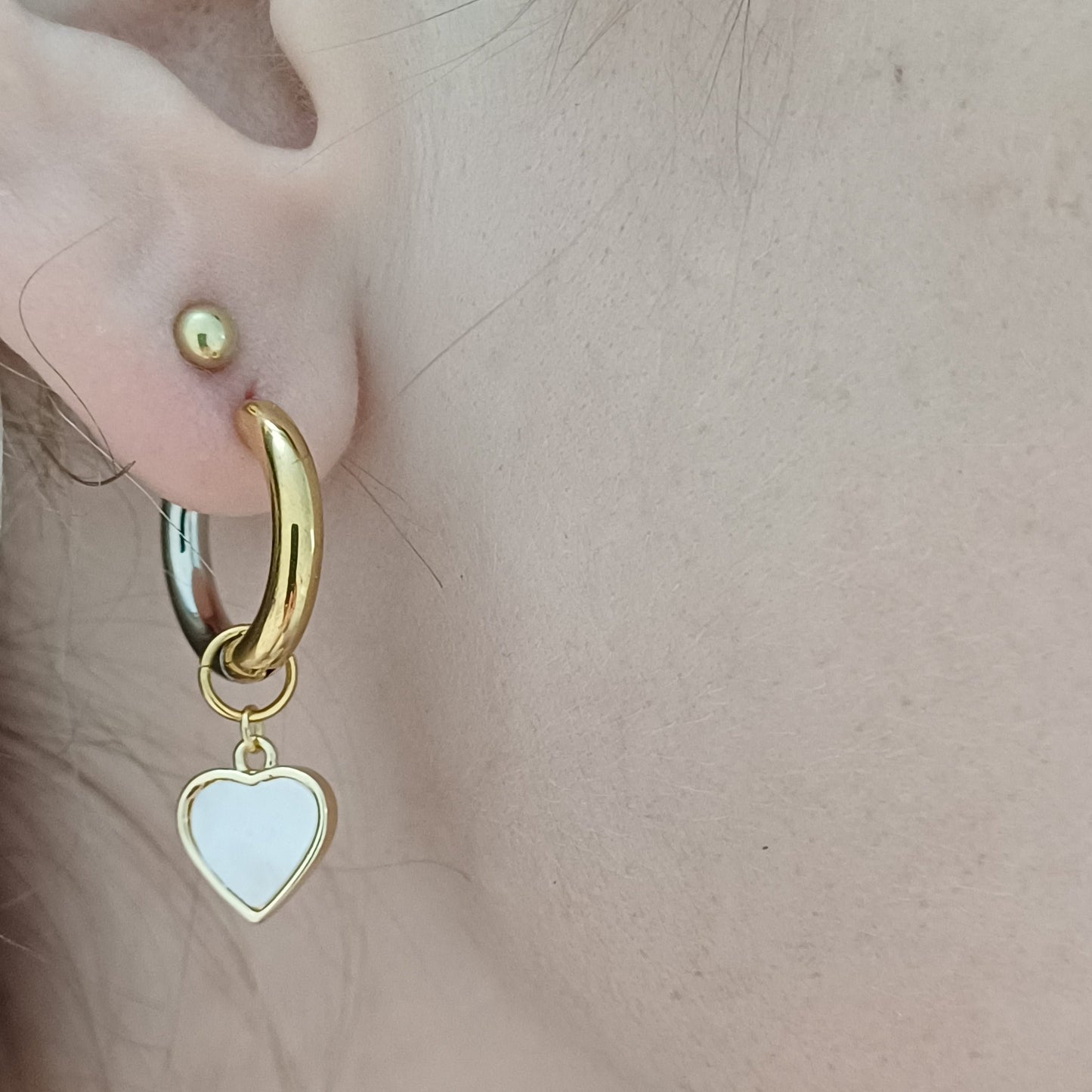 CreEZions oorbellen in zilver en goud met schelp bedel hartje