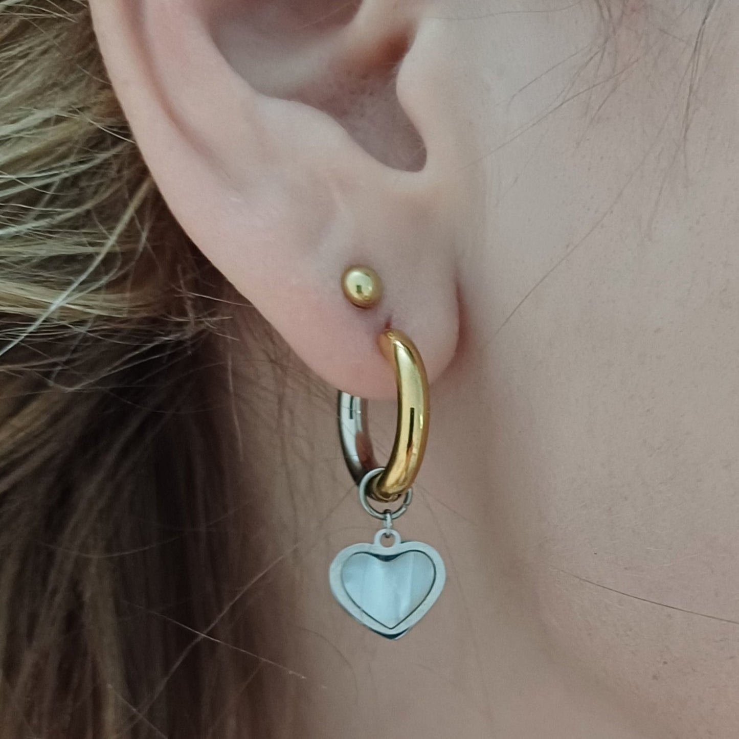 CreEZions oorbellen in zilver en goud met schelp bedel hartje