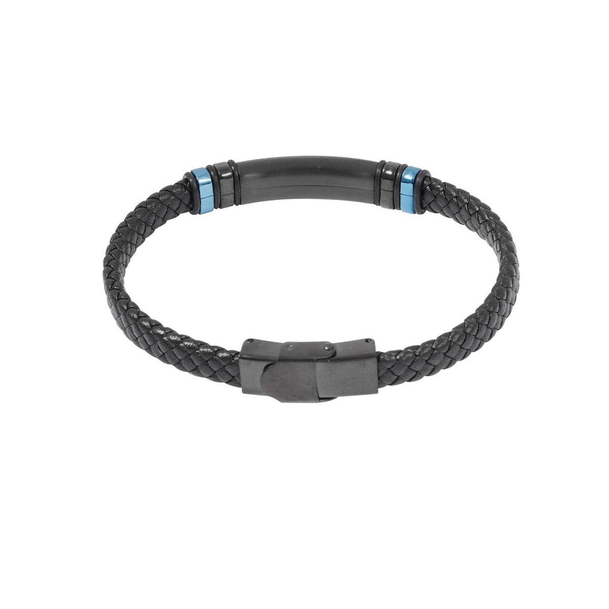 CreEZions herenarmband met zwart leer en blauwe accenten