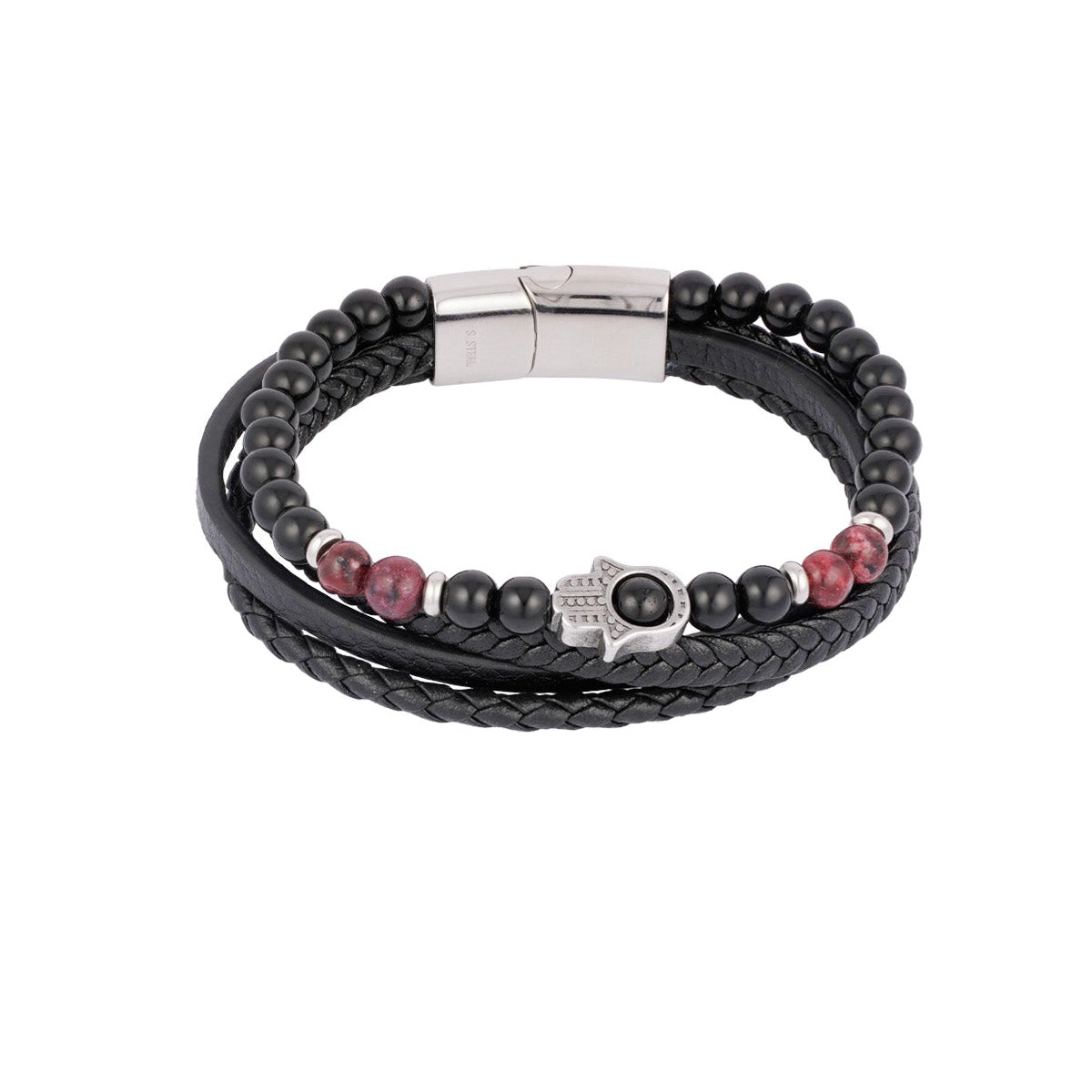 CreEZions dubbele herenarmband van leer en kralen