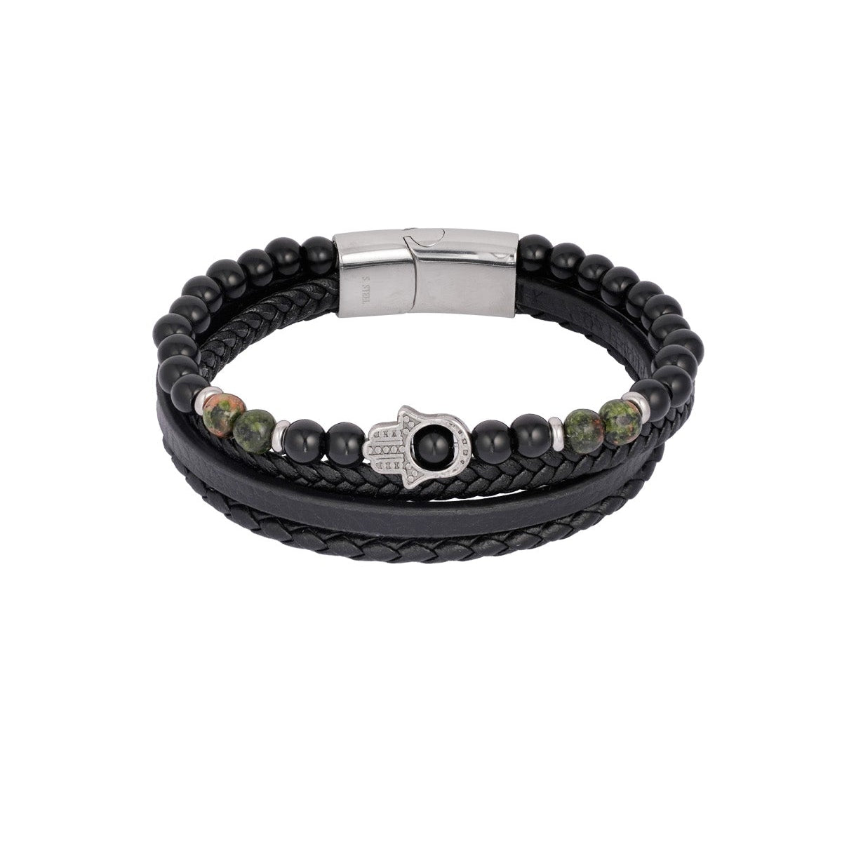 CreEZions dubbele herenarmband van leer en kralen