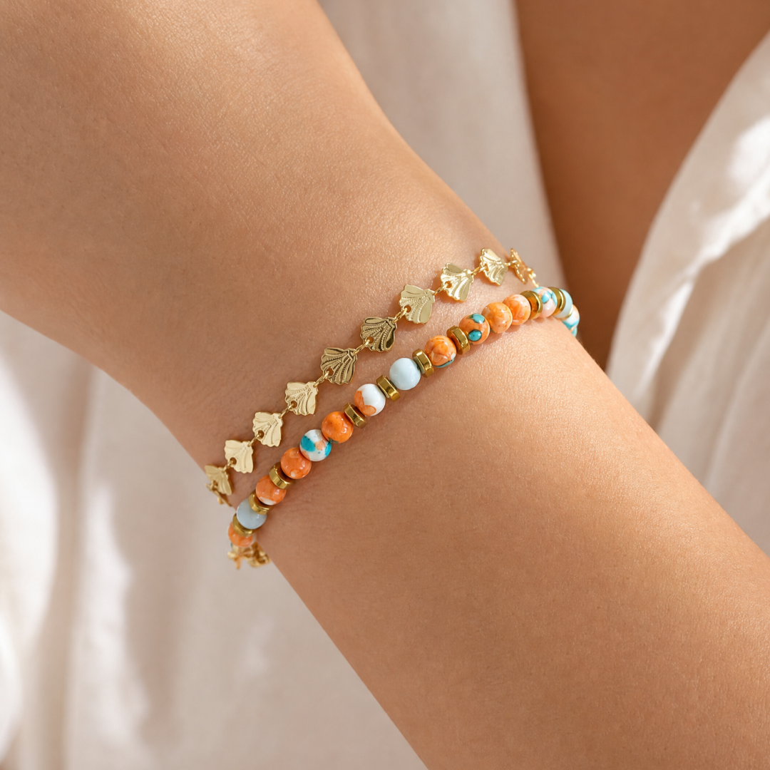 Armband met blauwe chalcedoon en oranje-blauwe turquoise