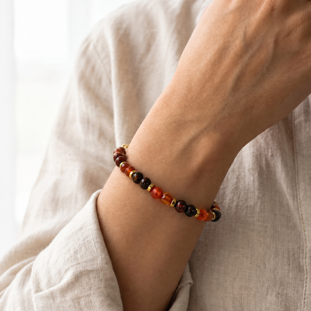 Armband met bruinrode agaat en mahonie jaspis