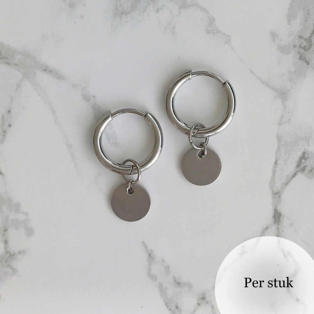 Mix & match oorbel bedel RVS rondje zilverkleur