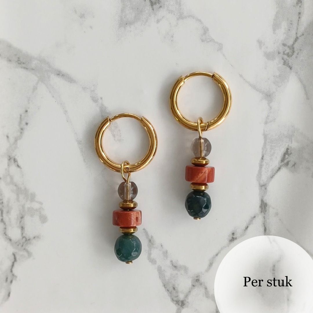 Mix & match bedel met chalcedoon, graniet en rookkwarts goudkleurig