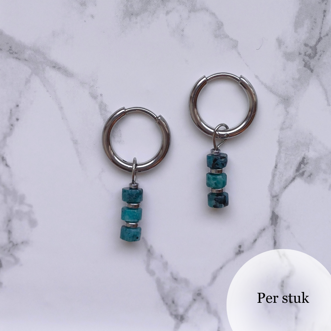 Mix & Match bedel met blauwgroene natuursteen disc kralen zilverkleur