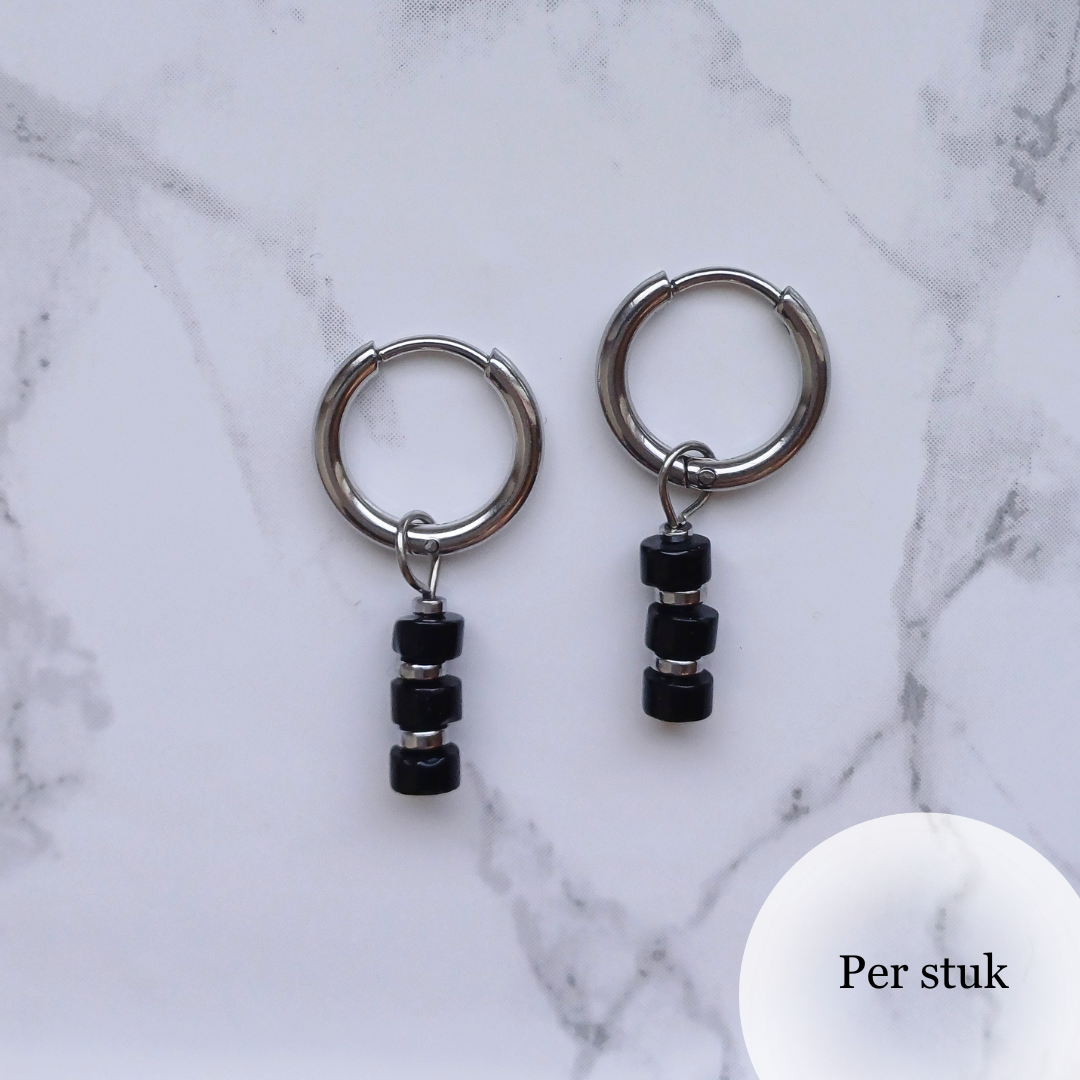 Mix & Match bedel met zwarte natuursteen disc kralen zilverkleur