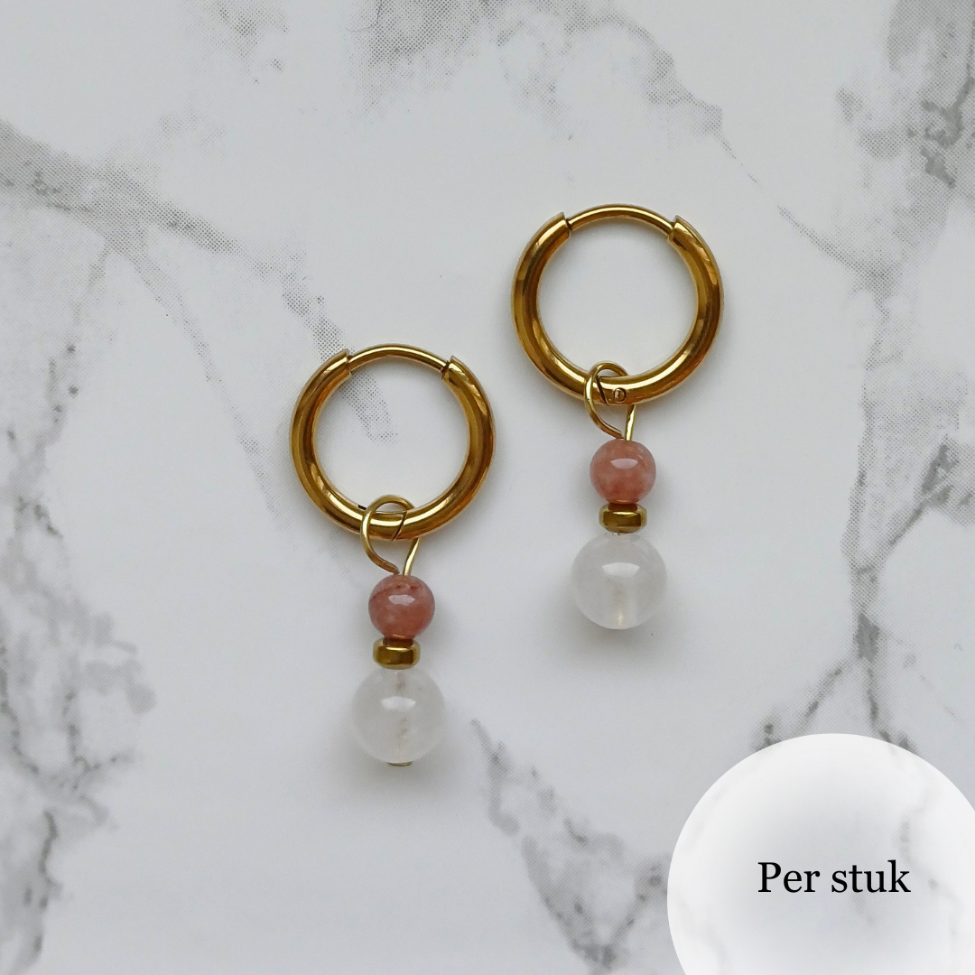 Mix & Match bedel met witte kwarts en roze chalcedoon & agaat goudkleur