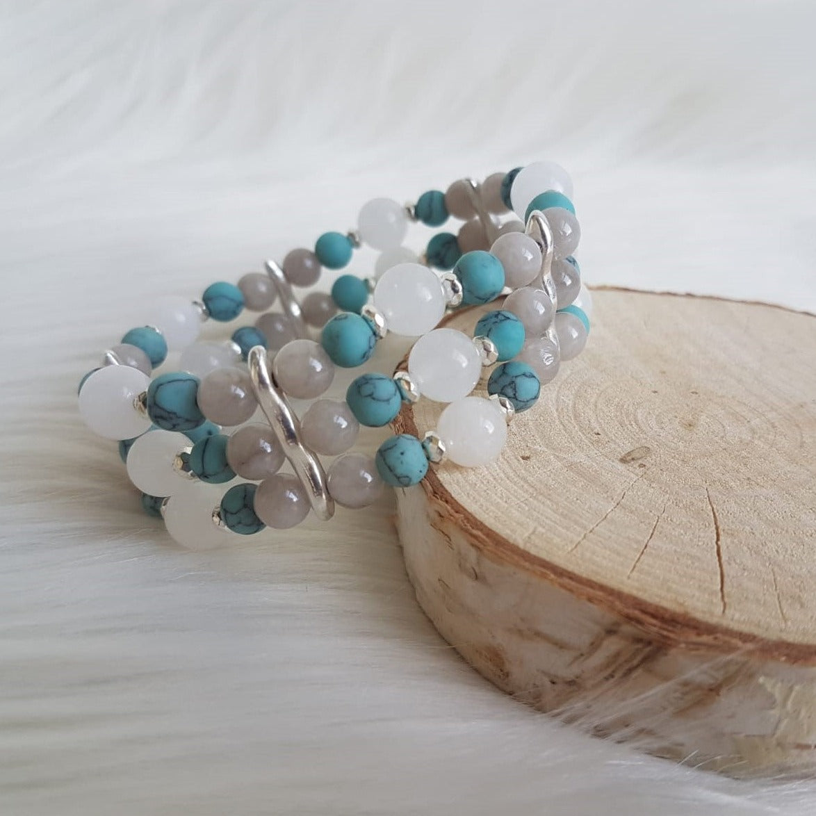 Dubbele armband met Turquoise en Kwarts