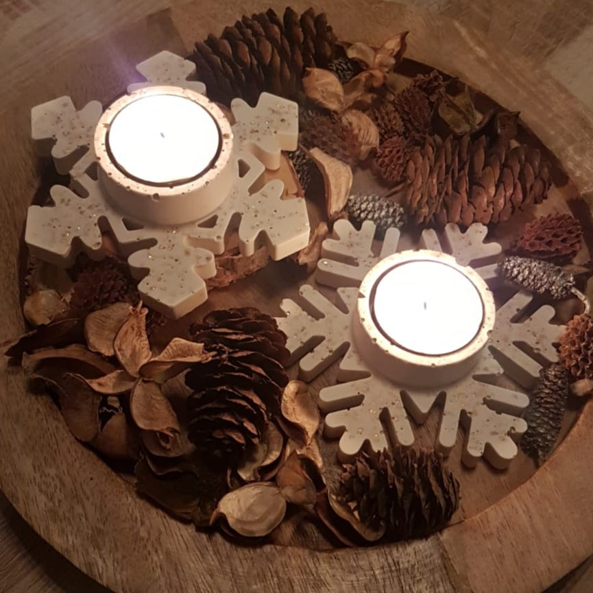 Waxinelicht houder sneeuwvlok wit/goud (1)