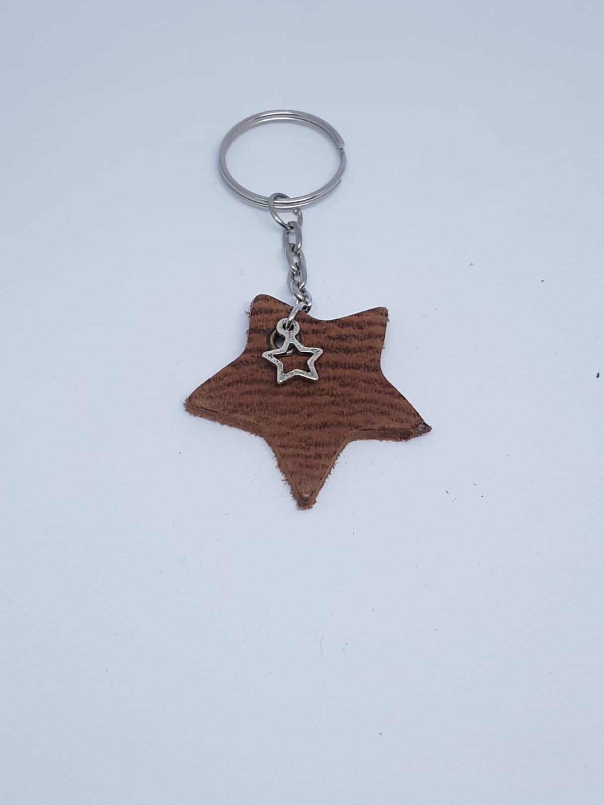 Sleutelhanger met leren ster, Jaspis en Labradoriet