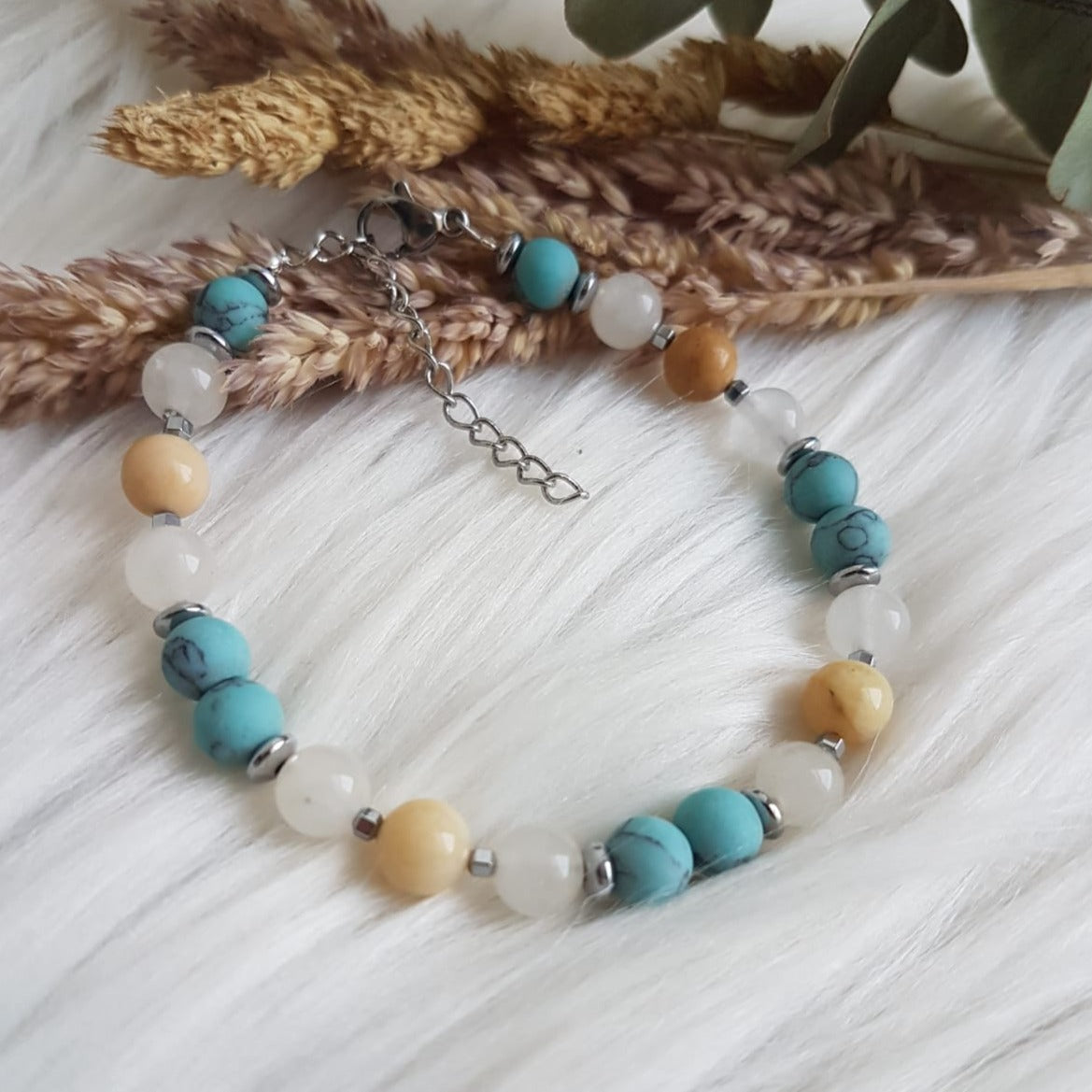 Kralenarmband met Turquoise en Kwarts