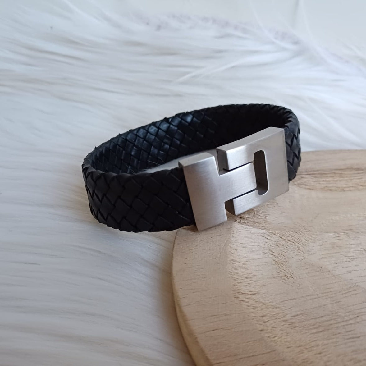CreEZions herenarmband breed leer zwart