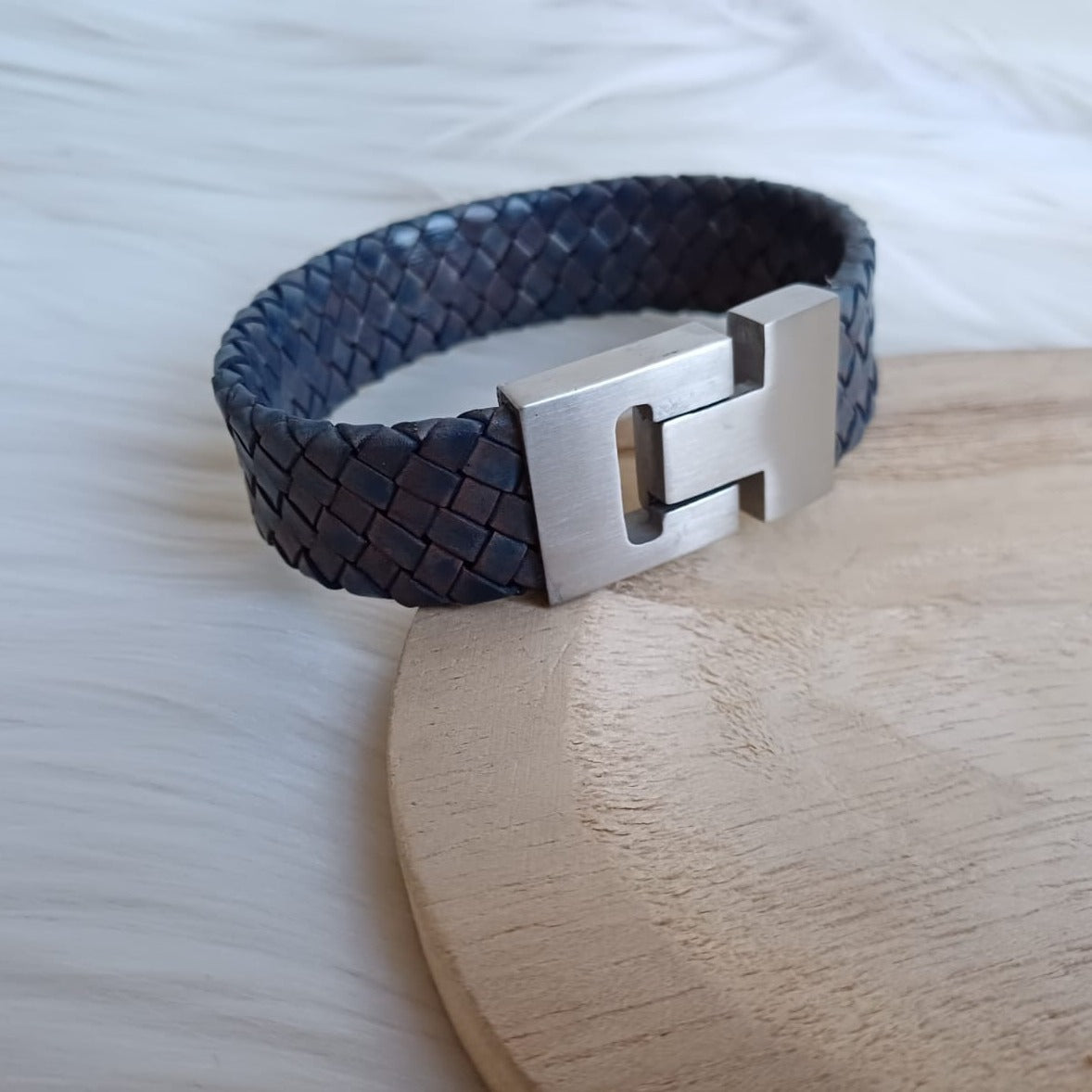 CreEZions herenarmband breed leer blauw
