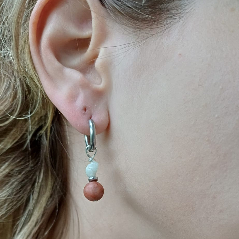 CreEZions oorbellen met Maansteen en roze Jade