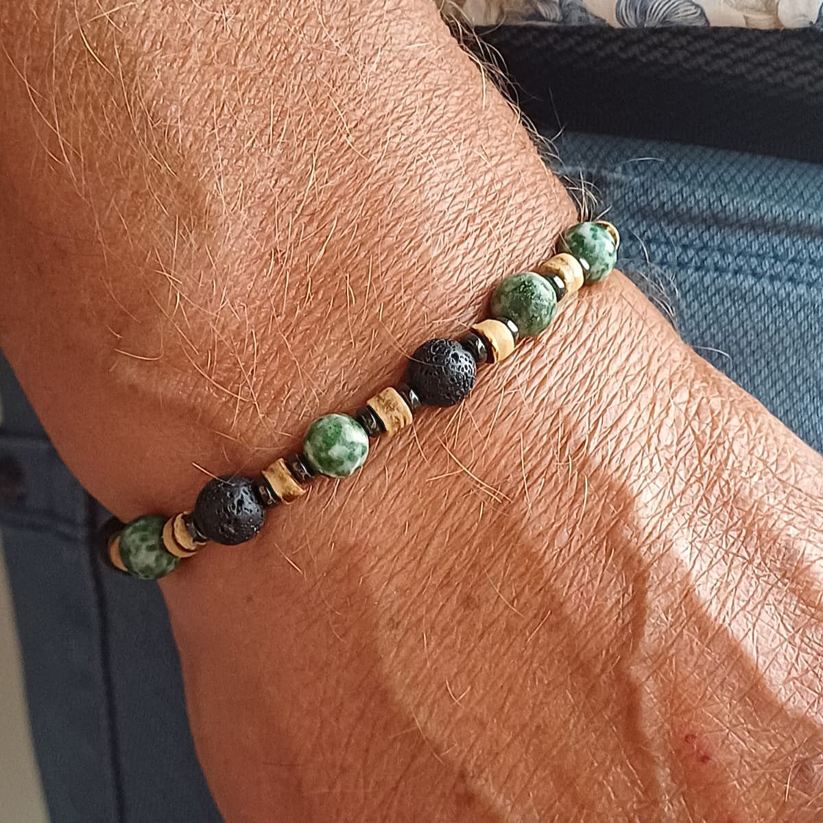 CreEZions herenarmband met lavasteen en mos agaat