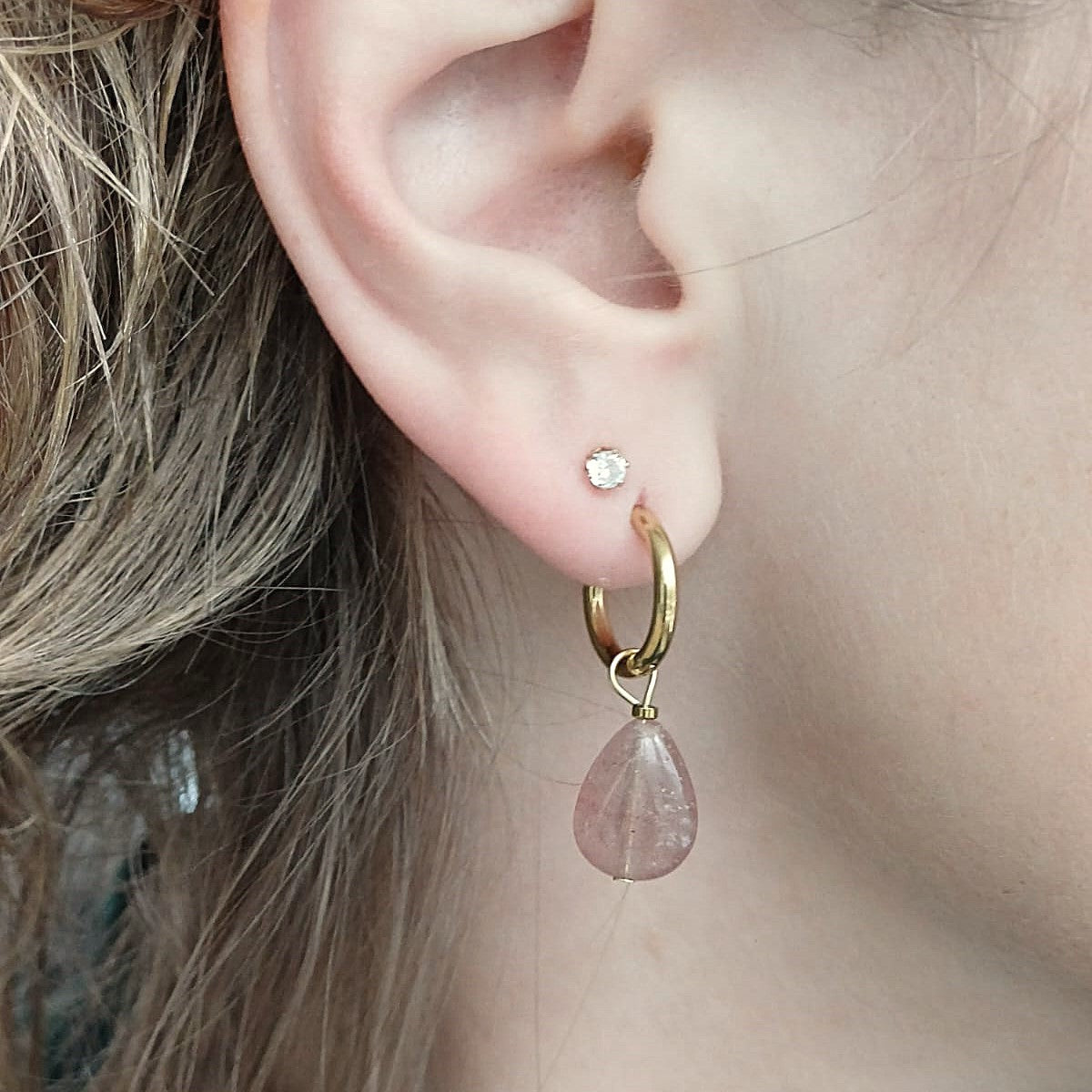 CreEZions roze oorbellen met aardbeienkwarts