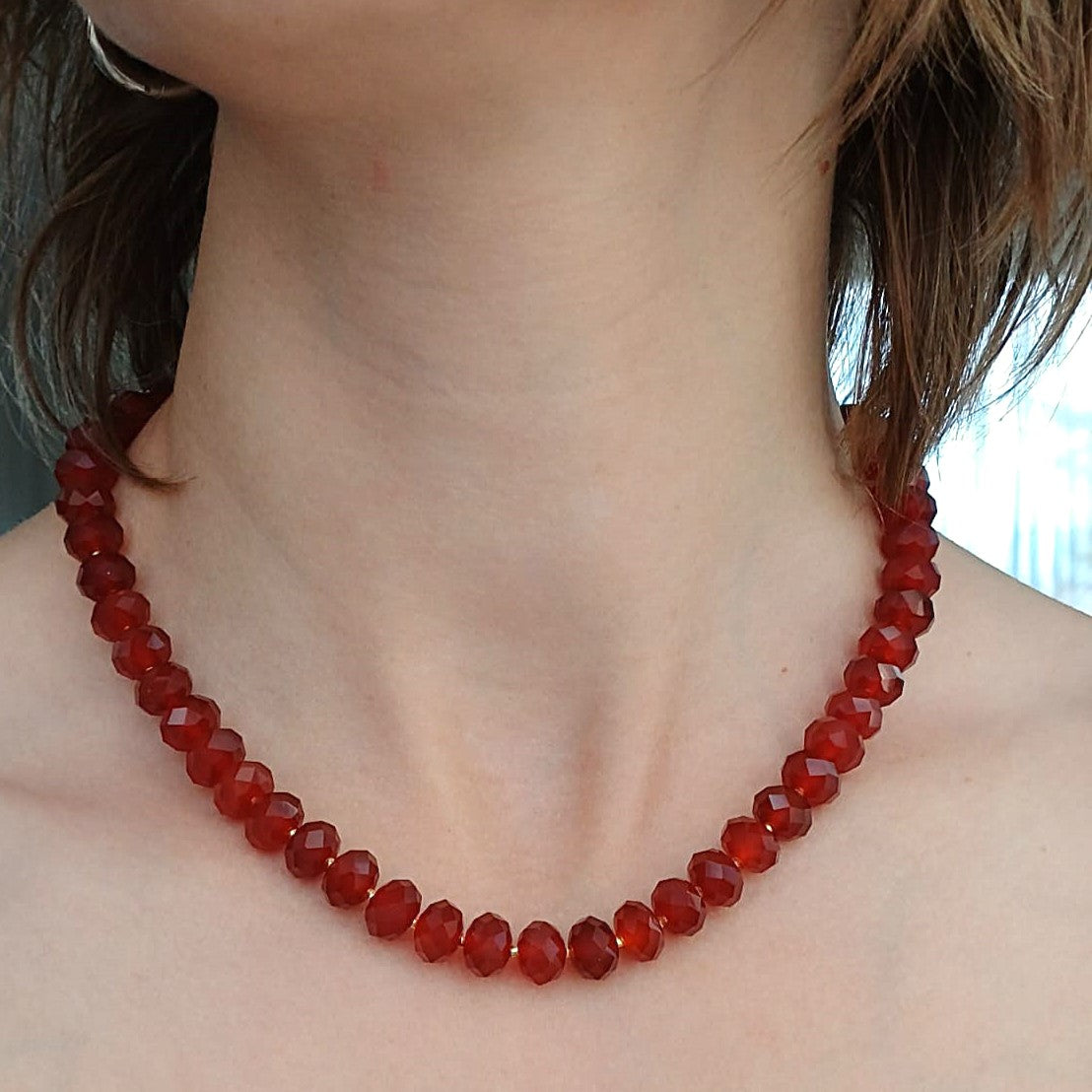Dames ketting met carneool – stijlvolle edelsteen ketting met rode kralen