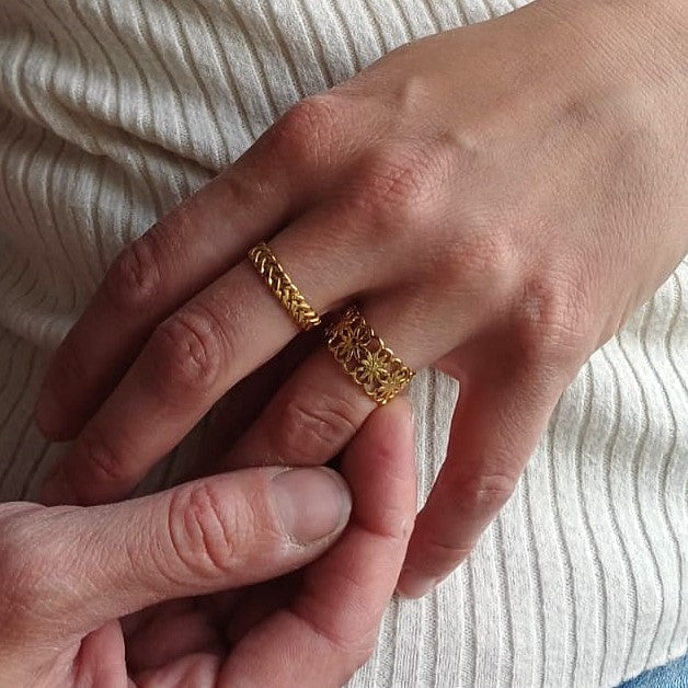 RVS ring met bloemenprint