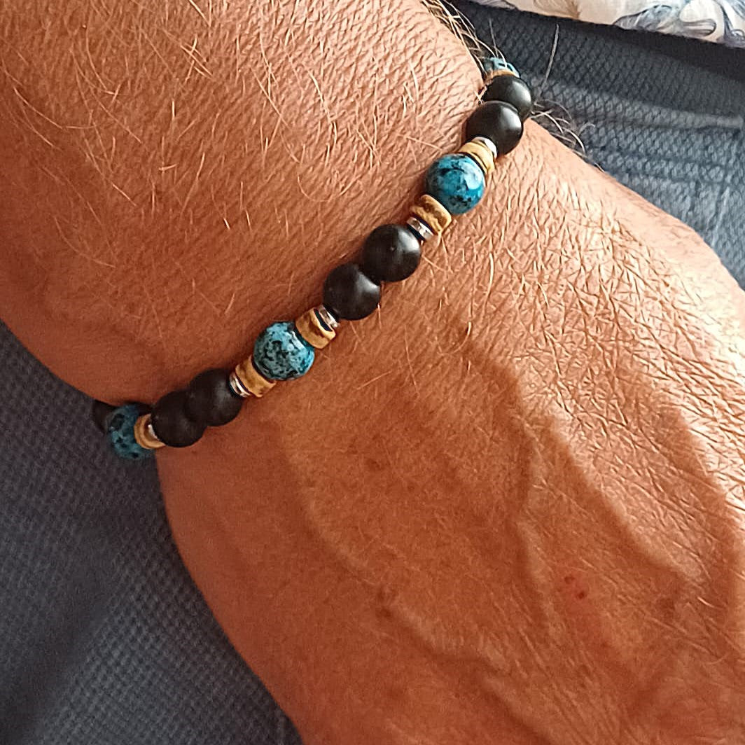 CreEZions herenarmband met black stone en blauwe natuursteen kralen