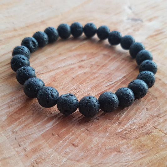 Bead bracelet black lava stone