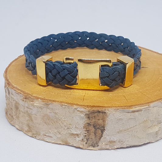 Leather bracelet with gold-colored hook closure