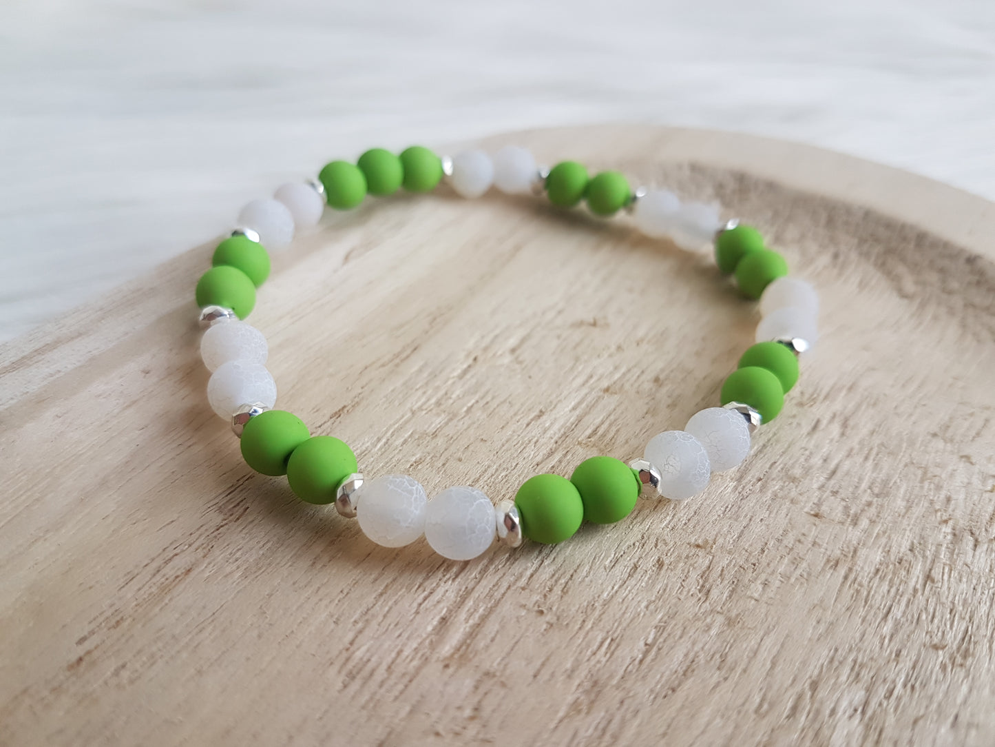 Bead bracelet with Opal and green glass beads