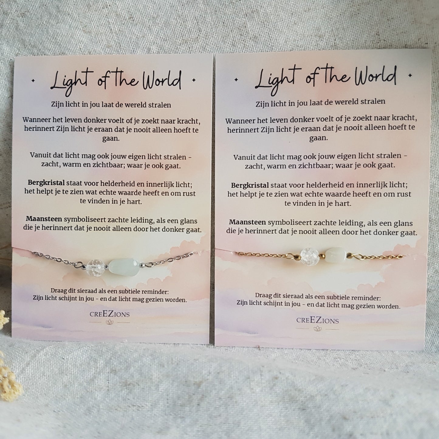 Sieradenset Light of the world - Maansteen & Bergkristal