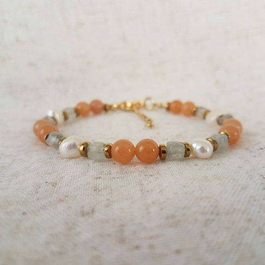 Armband met aventurijn, kwarts & zoetwaterparels – zacht & natuurlijk