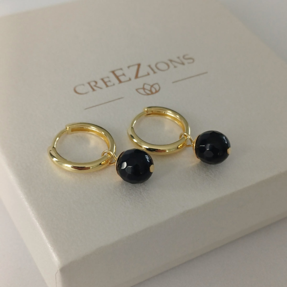 Oorbellen met zwarte onyx 14k gold filled of 925 zilver