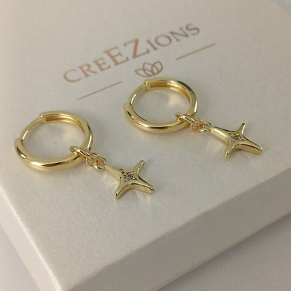 Oorbellen met noorderster en zirkonia – gold filled of 925 sterling zilver