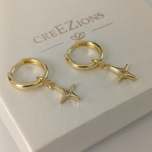 Oorbellen met noorderster en zirkonia – gold filled of 925 sterling zilver