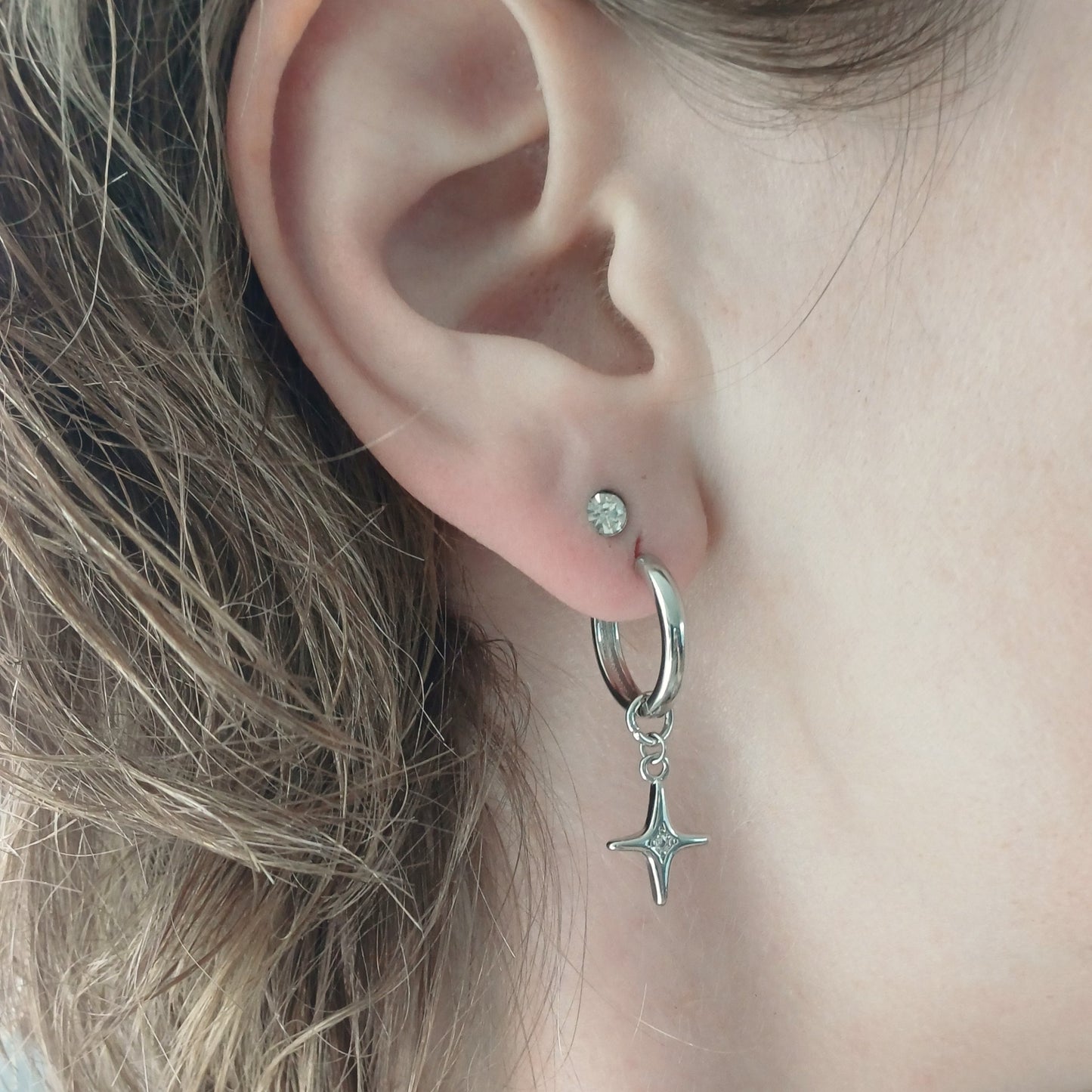 Oorbellen met noorderster en zirkonia – gold filled of 925 sterling zilver