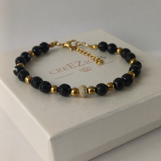 Armband met onyx, hematiet en pavé kraal