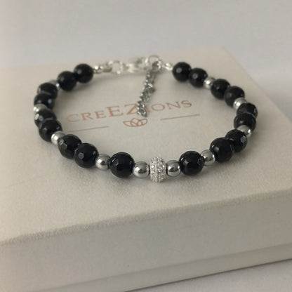 Armband met onyx, hematiet en pavé kraal