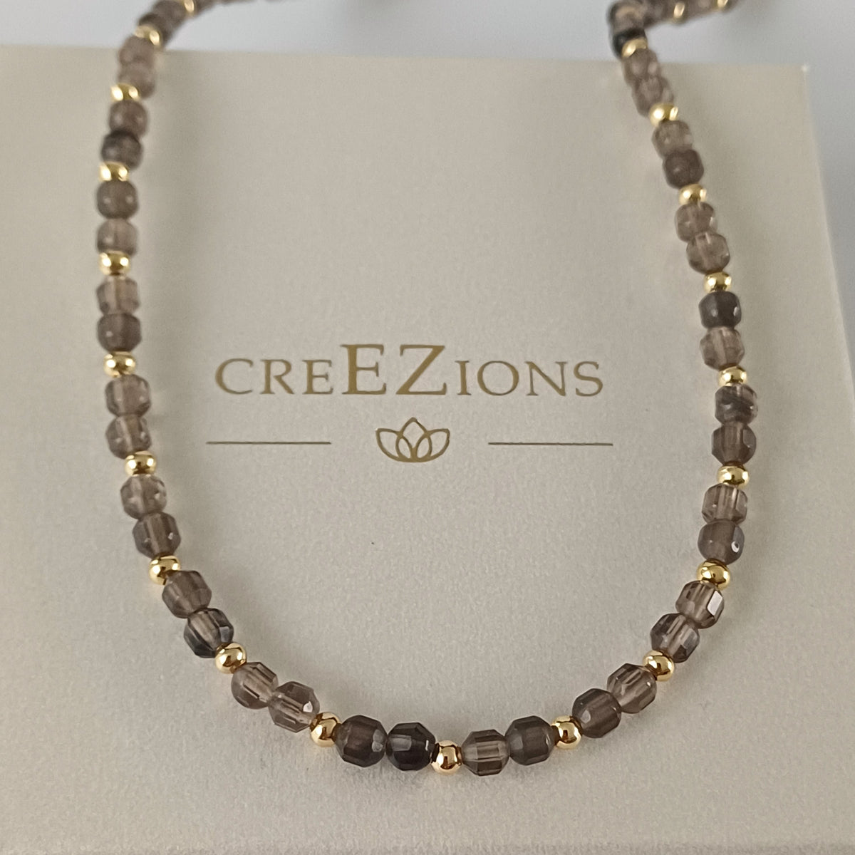 Ketting met rookkwarts en gold filled of 925 sterling zilveren kralen