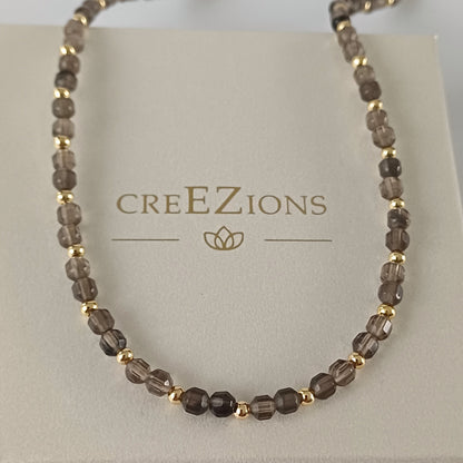 Ketting met rookkwarts en gold filled of 925 sterling zilveren kralen