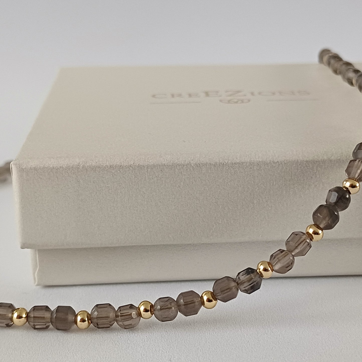 Ketting met rookkwarts en gold filled of 925 sterling zilveren kralen