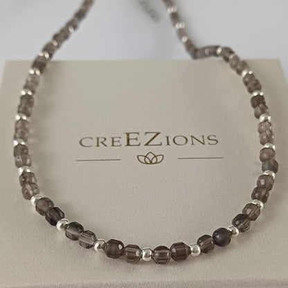 Ketting met rookkwarts en gold filled of 925 sterling zilveren kralen