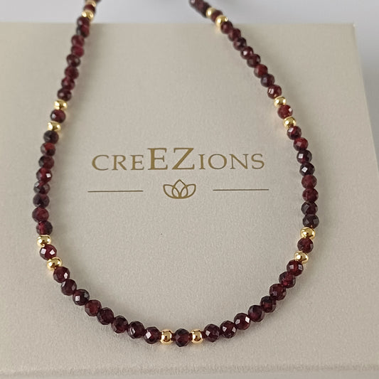 Ketting met granaat – gold filled of 925 sterling zilver