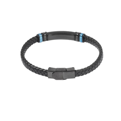 CreEZions herenarmband met zwart leer en blauwe accenten
