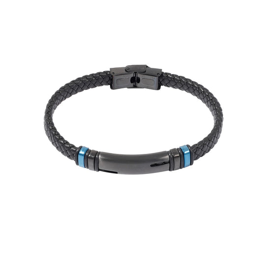 CreEZions herenarmband met zwart leer en blauwe accenten