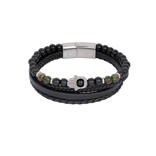 CreEZions dubbele herenarmband van leer en kralen
