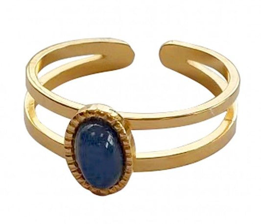 CreEZions RVS ring met blauw steentje