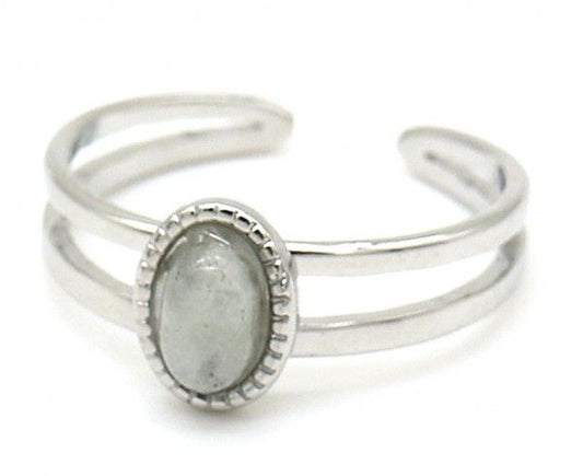 CreEZions RVS ring met grijs natuursteentje