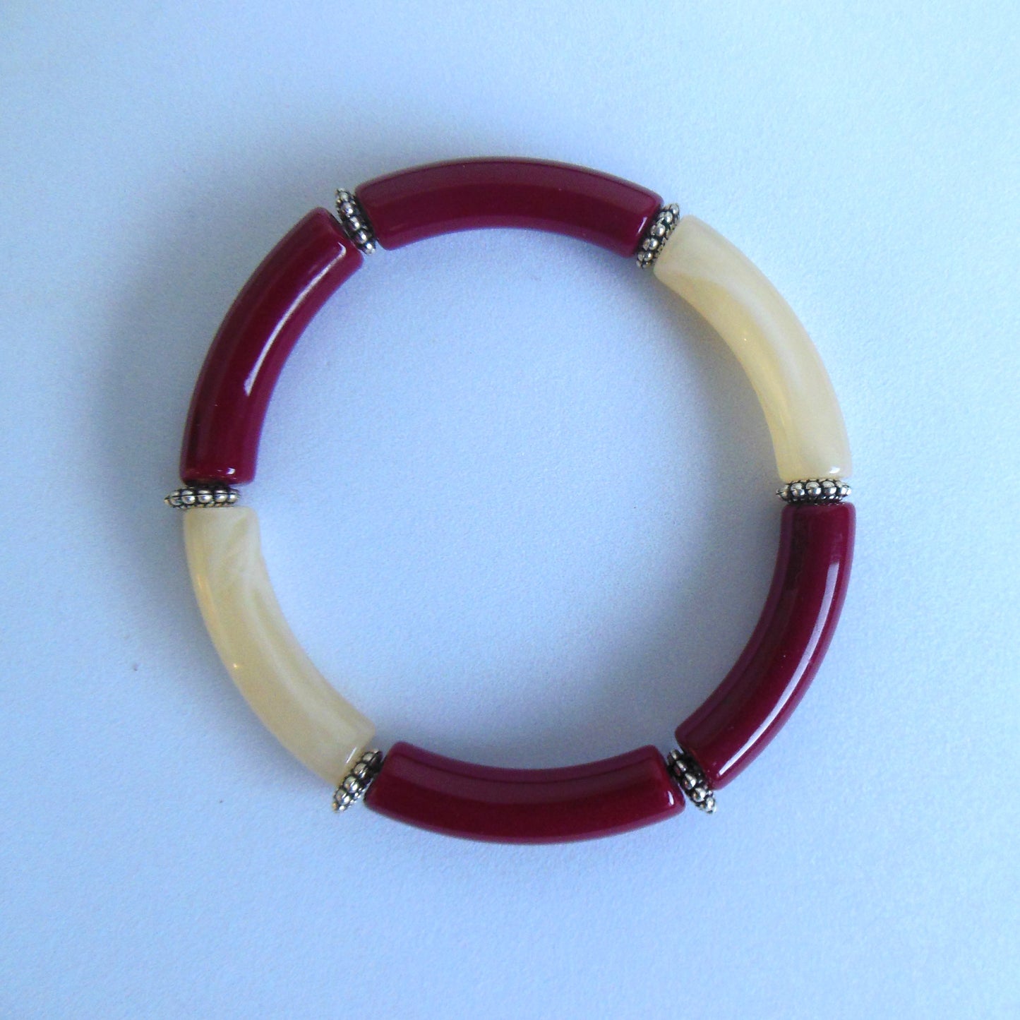 Tube armband beige/rood