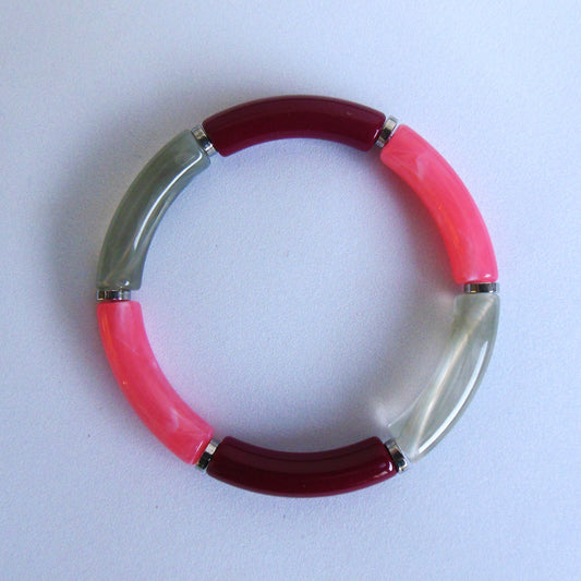 Tube armband grijs/roze/rood